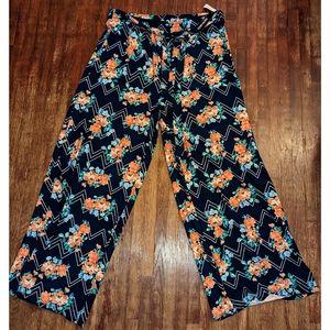 NWT floral blue belted palazzo flare bell bottom pants